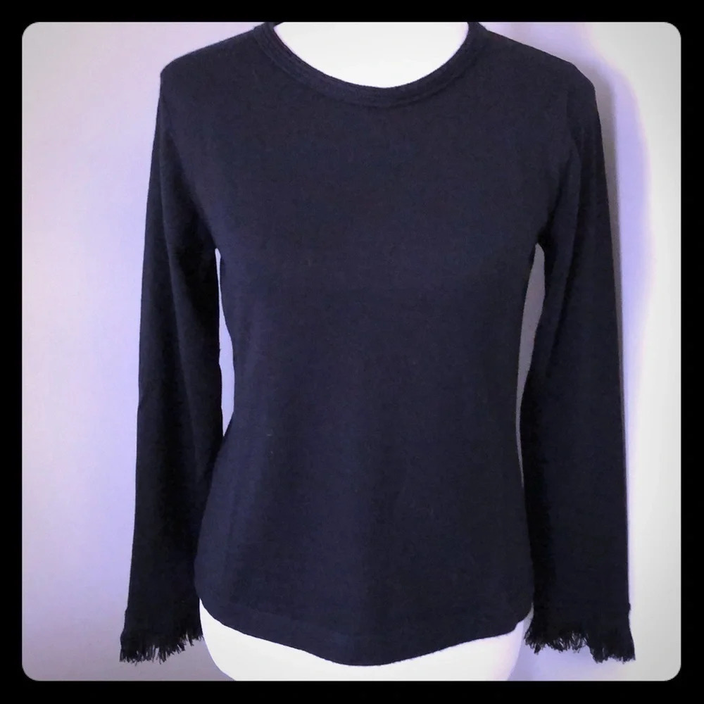 {Talbots} Merino Wool Sweater w/fringe sleeves EUC